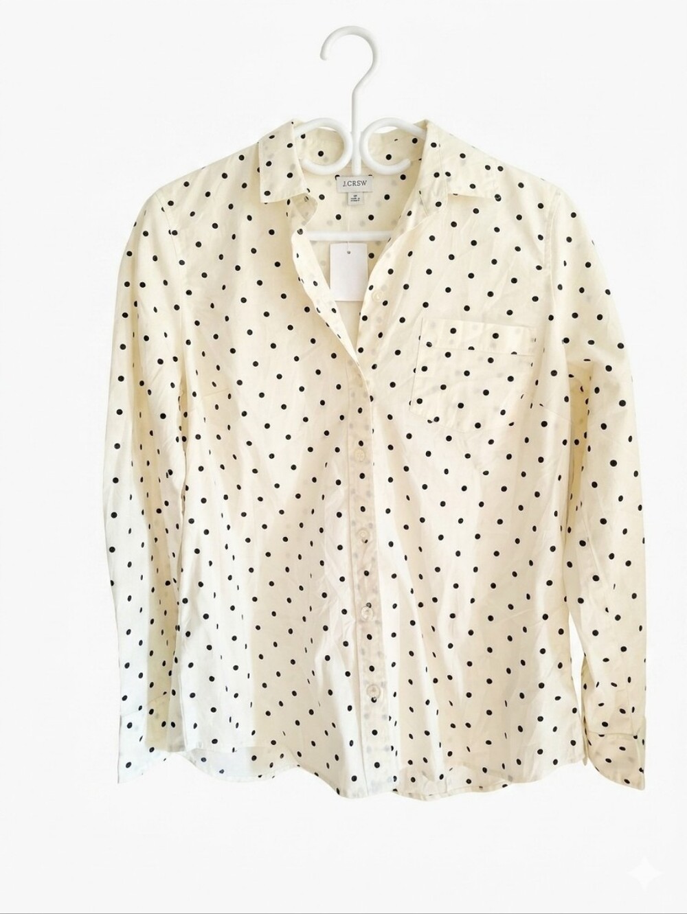 J.Crew Off‑White Polka Dot Cotton Blend Button‑Up Shirt Size M